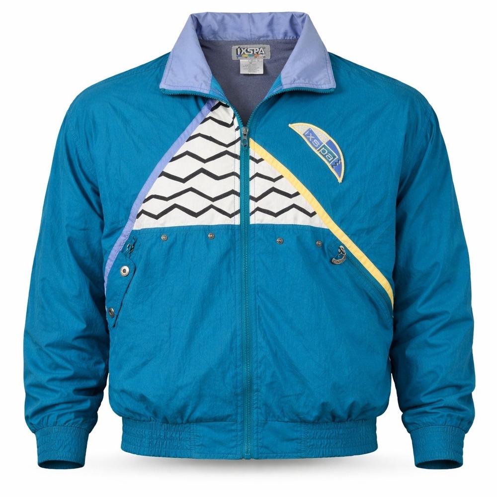 IXSPA 2000 Windbreaker Jacket Womens Medium Teal Vintage 90s Colorblock Full Zip